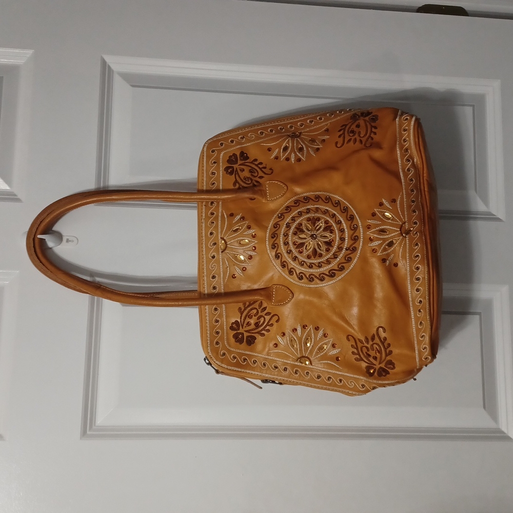 Chicos Embroidered Leather Bag
